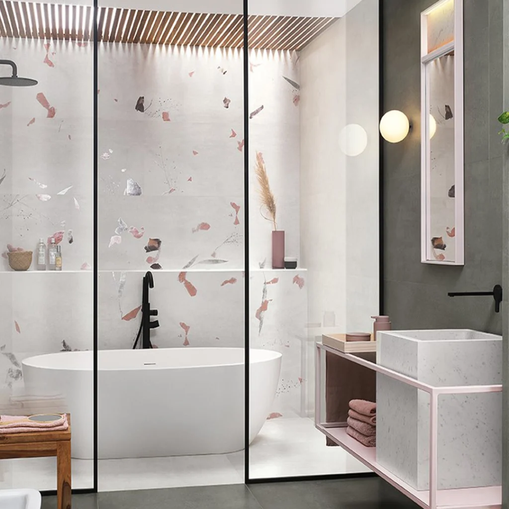 Carrelage mural 50x120 cm salle de bain – effet pierre naturelle - VAL D'OISE, FRANCE